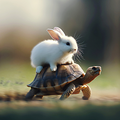 JPG 동물 편집이미지 백그라운드 이동 상상 동화 사람없음 토끼 도움 거북이 디지털합성 속도 자라 편집소스 편집실사 AI포토 AI콘텐츠 컨셉 포유류 파충류 반려동물 CG 파일형식