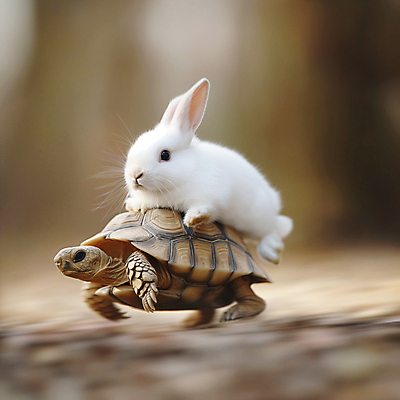 JPG 동물 편집이미지 백그라운드 이동 상상 동화 사람없음 토끼 도움 거북이 디지털합성 속도 자라 편집소스 편집실사 AI포토 AI콘텐츠 컨셉 포유류 파충류 반려동물 CG 파일형식