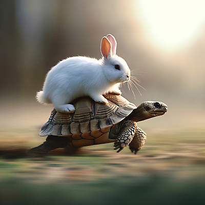 JPG 동물 편집이미지 백그라운드 이동 상상 동화 사람없음 토끼 도움 거북이 디지털합성 속도 자라 편집소스 편집실사 AI포토 AI콘텐츠 컨셉 포유류 파충류 반려동물 CG 파일형식