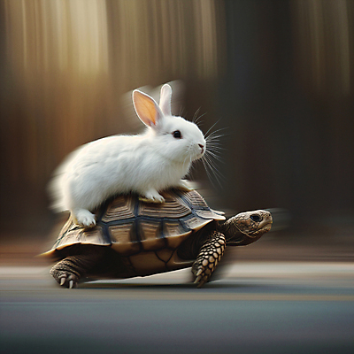 JPG 동물 편집이미지 백그라운드 이동 상상 동화 사람없음 토끼 도움 거북이 디지털합성 속도 자라 편집소스 편집실사 AI포토 AI콘텐츠 컨셉 포유류 파충류 반려동물 CG 파일형식