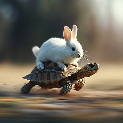 JPG 동물 편집이미지 백그라운드 이동 상상 동화 사람없음 토끼 도움 거북이 디지털합성 속도 자라 편집소스 편집실사 AI포토 AI콘텐츠 컨셉 포유류 파충류 반려동물 CG 파일형식