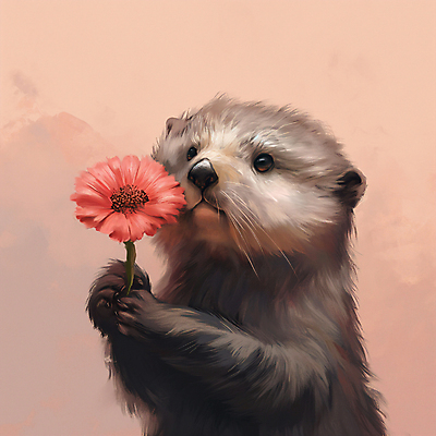 JPG 동물 편집이미지 꽃 분홍색 프로포즈 들기 사람없음 귀여움 디지털합성 주기 수달 편집소스 편집실사 AI컴퓨터그래픽 AI콘텐츠 식물 컬러 컨셉 모션 CG 파일형식