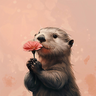 JPG 동물 편집이미지 꽃 분홍색 프로포즈 들기 사람없음 귀여움 디지털합성 주기 수달 편집소스 편집실사 AI컴퓨터그래픽 AI콘텐츠 식물 컬러 컨셉 모션 CG 파일형식