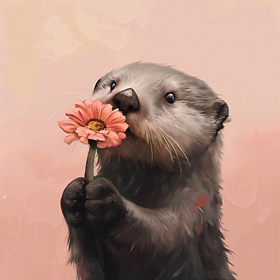 JPG 동물 편집이미지 꽃 분홍색 프로포즈 들기 사람없음 귀여움 디지털합성 주기 수달 편집소스 편집실사 AI컴퓨터그래픽 AI콘텐츠 식물 컬러 컨셉 모션 CG 파일형식