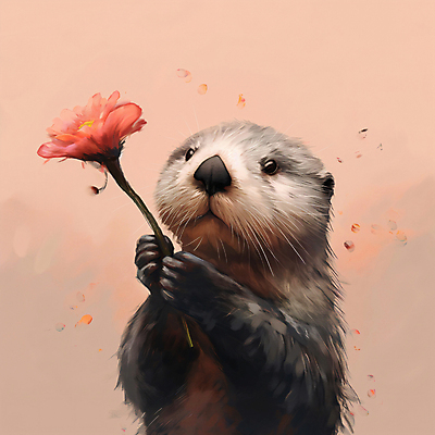 JPG 동물 편집이미지 꽃 분홍색 프로포즈 들기 사람없음 귀여움 디지털합성 주기 수달 편집소스 편집실사 AI컴퓨터그래픽 AI콘텐츠 식물 컬러 컨셉 모션 CG 파일형식