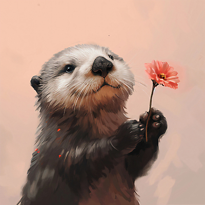 JPG 동물 편집이미지 꽃 분홍색 프로포즈 들기 사람없음 귀여움 디지털합성 주기 수달 편집소스 편집실사 AI컴퓨터그래픽 AI콘텐츠 식물 컬러 컨셉 모션 CG 파일형식