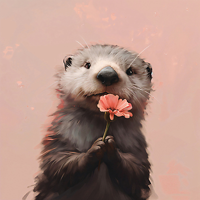 JPG 동물 편집이미지 꽃 분홍색 프로포즈 들기 사람없음 귀여움 디지털합성 주기 수달 편집소스 편집실사 AI컴퓨터그래픽 AI콘텐츠 식물 컬러 컨셉 모션 CG 파일형식