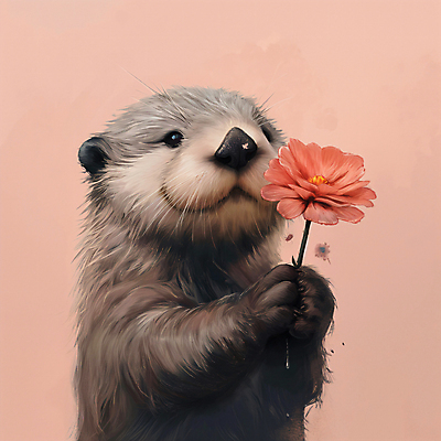 JPG 동물 편집이미지 꽃 분홍색 프로포즈 들기 사람없음 귀여움 디지털합성 주기 수달 편집소스 편집실사 AI컴퓨터그래픽 AI콘텐츠 식물 컬러 컨셉 모션 CG 파일형식