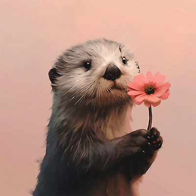 JPG 동물 편집이미지 꽃 분홍색 프로포즈 들기 사람없음 귀여움 디지털합성 주기 수달 편집소스 편집실사 AI컴퓨터그래픽 AI콘텐츠 식물 컬러 컨셉 모션 CG 파일형식