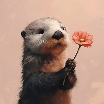 JPG 동물 편집이미지 꽃 분홍색 프로포즈 들기 사람없음 귀여움 디지털합성 주기 수달 편집소스 편집실사 AI컴퓨터그래픽 AI콘텐츠 식물 컬러 컨셉 모션 CG 파일형식