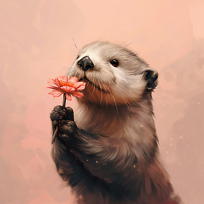 JPG 동물 편집이미지 꽃 분홍색 프로포즈 들기 사람없음 귀여움 디지털합성 주기 수달 편집소스 편집실사 AI컴퓨터그래픽 AI콘텐츠 식물 컬러 컨셉 모션 CG 파일형식