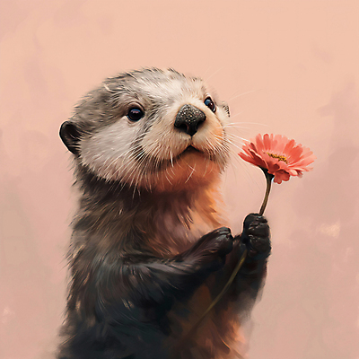 JPG 동물 편집이미지 꽃 분홍색 프로포즈 들기 사람없음 귀여움 디지털합성 주기 수달 편집소스 편집실사 AI컴퓨터그래픽 AI콘텐츠 식물 컬러 컨셉 모션 CG 파일형식