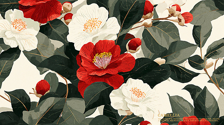 PSD 식물 꽃잎 꽃 백그라운드 일러스트 봄꽃 사람없음 빨간색 흰색 분위기 동백 국내일러스트 컬러 컨셉 봄 파일형식