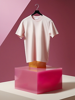 JPG 편집이미지 패션 분홍색 티셔츠 사람없음 캐주얼 옷걸이 디지털합성 모던 단상 편집소스 미니멀 편집실사 AI컴퓨터그래픽 AI콘텐츠 옷 컬러 셔츠 CG 파일형식