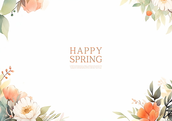 PSD 잎 꽃백그라운드 일러스트 봄꽃 수채화 프레임 사람없음 주황색 카피스페이스 국내일러스트 식물 꽃 컬러 백그라운드 봄 공백 파일형식
