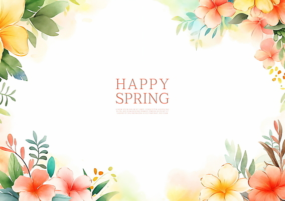 PSD 잎 꽃백그라운드 일러스트 봄꽃 수채화 프레임 사람없음 카피스페이스 국내일러스트 식물 꽃 백그라운드 봄 공백 파일형식