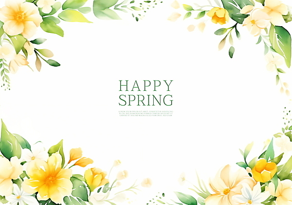 PSD 잎 꽃백그라운드 일러스트 봄꽃 수채화 프레임 사람없음 노란색 카피스페이스 국내일러스트 식물 꽃 컬러 백그라운드 봄 공백 파일형식