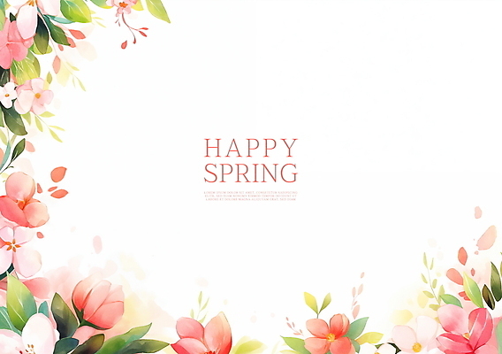 PSD 분홍색 잎 꽃백그라운드 일러스트 봄꽃 수채화 프레임 사람없음 카피스페이스 국내일러스트 식물 꽃 컬러 백그라운드 봄 공백 파일형식