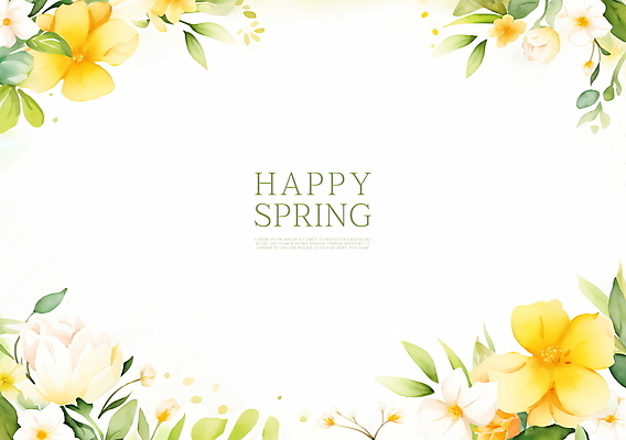 PSD 잎 꽃백그라운드 일러스트 봄꽃 수채화 프레임 사람없음 노란색 카피스페이스 국내일러스트 식물 꽃 컬러 백그라운드 봄 공백 파일형식