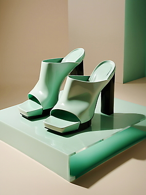 JPG 편집이미지 디자인 패션 구두 사람없음 연두색 디지털합성 여성용 단상 민트색 편집소스 편집실사 AI포토 AI콘텐츠 컬러 신발 초록색 CG 파일형식