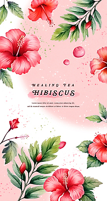 PSD 열매 꽃잎 백그라운드 잎 일러스트 수채화 사람없음 빨간색 힐링 찻잎 히비스커스 국내일러스트 식물 꽃 컬러 차_음료 파일형식