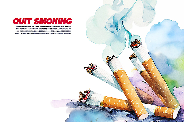 PSD 캠페인 일러스트 수채화 건강 타이포그라피 사람없음 초록색 연기 금연 담배꽁초 국내일러스트 문자 컬러 담배 사회이슈 파일형식