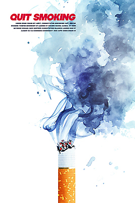 PSD 캠페인 일러스트 수채화 건강 타이포그라피 사람없음 파란색 연기 금연 담배꽁초 국내일러스트 문자 컬러 담배 사회이슈 파일형식