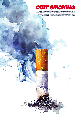 PSD 캠페인 일러스트 수채화 건강 타이포그라피 사람없음 파란색 연기 금연 담배꽁초 국내일러스트 문자 컬러 담배 사회이슈 파일형식
