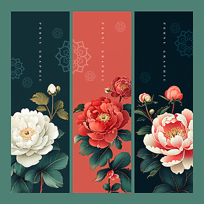 PSD 템플릿 전통 문양 꽃 백그라운드 잎 사람없음 초록색 세트 우아함 꽃봉오리 모란 이미지템플릿 식물 컬러 컨셉 파일형식