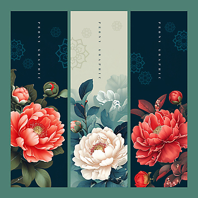 PSD 템플릿 전통 문양 꽃 백그라운드 잎 사람없음 초록색 세트 우아함 꽃봉오리 모란 이미지템플릿 식물 컬러 컨셉 파일형식