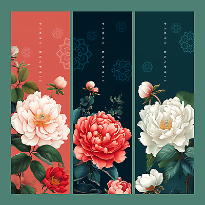 PSD 템플릿 전통 문양 꽃 백그라운드 잎 사람없음 초록색 세트 우아함 꽃봉오리 모란 이미지템플릿 식물 컬러 컨셉 파일형식
