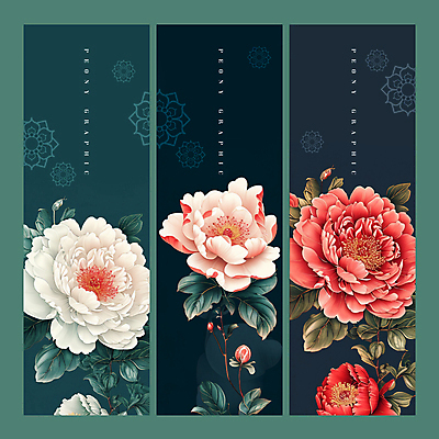 PSD 템플릿 전통 문양 꽃 백그라운드 잎 사람없음 초록색 세트 우아함 꽃봉오리 모란 이미지템플릿 식물 컬러 컨셉 파일형식
