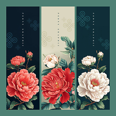 PSD 템플릿 전통 문양 꽃 백그라운드 잎 사람없음 초록색 세트 우아함 꽃봉오리 모란 이미지템플릿 식물 컬러 컨셉 파일형식