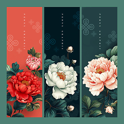 PSD 템플릿 전통 문양 꽃 백그라운드 잎 사람없음 초록색 세트 우아함 꽃봉오리 모란 이미지템플릿 식물 컬러 컨셉 파일형식