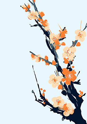 PSD 백그라운드 일러스트 페인팅 나뭇잎 사람없음 봄 나뭇가지 우아함 꽃봉오리 매화 유화 국내일러스트 나무 계절 꽃 컨셉 잎 미술 파일형식