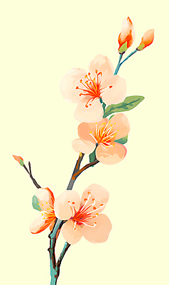 PSD 백그라운드 일러스트 페인팅 나뭇잎 사람없음 봄 나뭇가지 우아함 꽃봉오리 매화 유화 국내일러스트 나무 계절 꽃 컨셉 잎 미술 파일형식