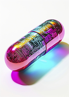 JPG 편집이미지 미래 기술 사람없음 컬러풀 알약 약 기계 회로판 혁명 이미지편집 편집실사 AI컴퓨터그래픽 AI콘텐츠 컬러 컨셉 의학 CG 파일형식