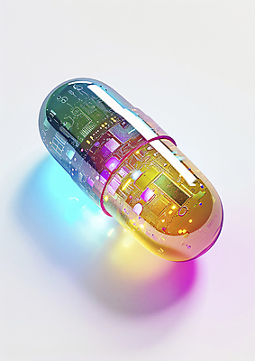 JPG 편집이미지 미래 기술 사람없음 컬러풀 알약 약 기계 회로판 혁명 이미지편집 편집실사 AI컴퓨터그래픽 AI콘텐츠 컬러 컨셉 의학 CG 파일형식