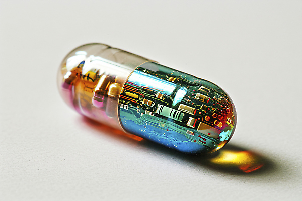 JPG 편집이미지 미래 기술 사람없음 컬러풀 알약 약 기계 회로판 혁명 이미지편집 편집실사 AI컴퓨터그래픽 AI콘텐츠 컬러 컨셉 의학 CG 파일형식