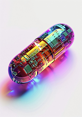 JPG 편집이미지 미래 기술 사람없음 컬러풀 알약 기계 회로판 혁명 이미지편집 편집실사 AI컴퓨터그래픽 AI콘텐츠 컬러 컨셉 약 CG 파일형식