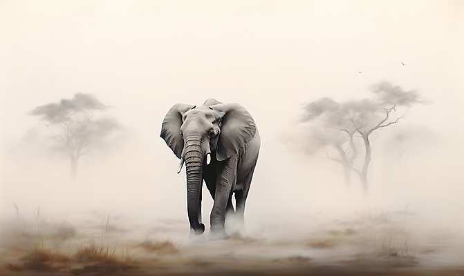 JPG 나무 동물 편집이미지 코끼리 초원 사람없음 안개 편집실사 AI포토 AI콘텐츠 식물 포유류 날씨 CG 파일형식