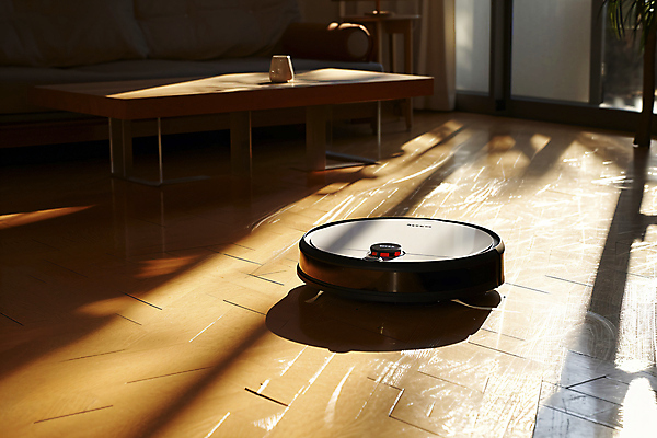 JPG 편집이미지 거실 창문 탁자 그림자 사람없음 청소 청소로봇 편집실사 AI포토 AI콘텐츠 가구 로봇 CG 파일형식