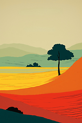 JPG 나무 백그라운드 일러스트 자연 하늘 산 풍경 초원 사람없음 분위기 국내일러스트 AI일러스트 AI콘텐츠 식물 컨셉 생태계 파일형식