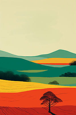 JPG 나무 백그라운드 일러스트 자연 하늘 산 풍경 초원 사람없음 분위기 국내일러스트 AI일러스트 AI콘텐츠 식물 컨셉 생태계 파일형식