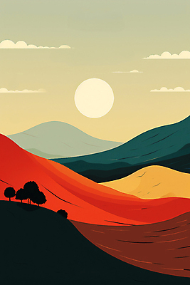 JPG 나무 백그라운드 일러스트 자연 하늘 산 풍경 초원 사람없음 태양 분위기 국내일러스트 AI일러스트 AI콘텐츠 자연요소 식물 컨셉 생태계 파일형식