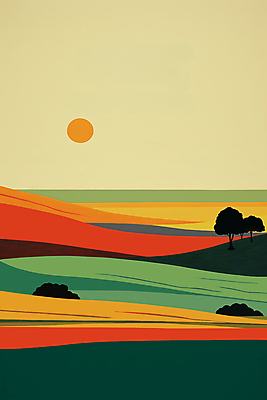 JPG 나무 백그라운드 일러스트 자연 하늘 산 풍경 초원 사람없음 태양 분위기 국내일러스트 AI일러스트 AI콘텐츠 자연요소 식물 컨셉 생태계 파일형식