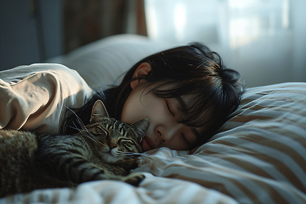 JPG 편집이미지 여자 여유 침구 휴식 한명 성인 눕기 햇빛 눈감음 고양이 이불 잠 편안함 디지털합성 낮잠 성인여자한명만 편집실사 AI인물포토 AI콘텐츠 1 감정 컨셉 포유류 모션 사람 반려동물 태양 감각 CG 여자한명만 성인여자만 파일형식 AI포토