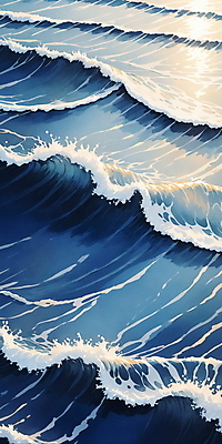 JPG 물결 파도 바다 일러스트 자연 사람없음 물 파란색 반짝임 햇빛 분위기 국내일러스트 AI일러스트 AI콘텐츠 자연요소 컬러 컨셉 모션 태양 생태계 파일형식