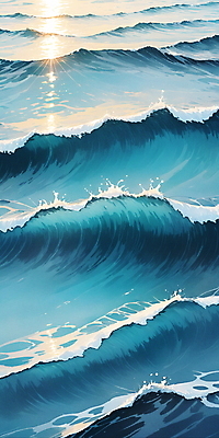 JPG 물결 파도 바다 일러스트 자연 사람없음 물 파란색 반짝임 햇빛 분위기 국내일러스트 AI일러스트 AI콘텐츠 자연요소 컬러 컨셉 모션 태양 생태계 파일형식