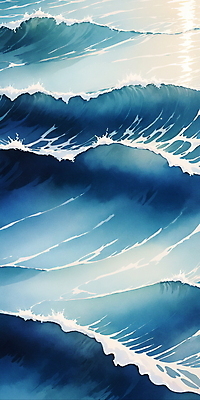 JPG 물결 파도 바다 일러스트 자연 사람없음 물 파란색 반짝임 햇빛 분위기 국내일러스트 AI일러스트 AI콘텐츠 자연요소 컬러 컨셉 모션 태양 생태계 파일형식